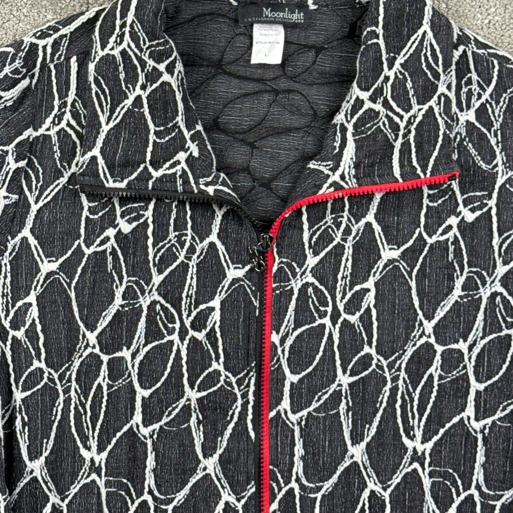 VTG Moonlight Y&S Womens L Black White Art to Wear Lagenlook Zip Jacket Made USA